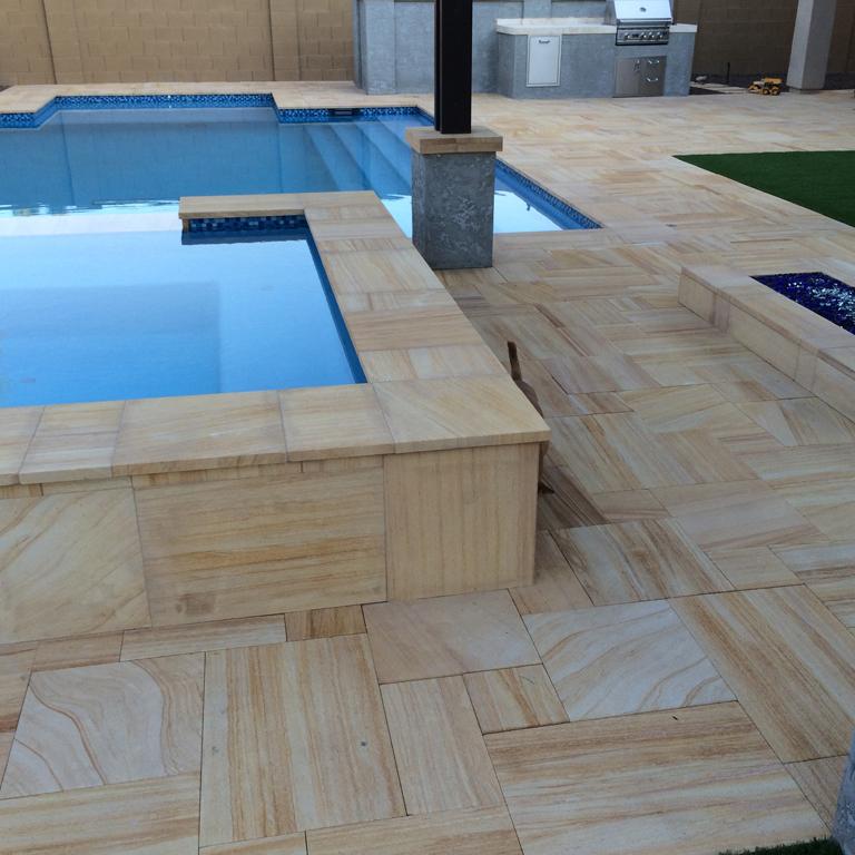 Teak Wood Sandstone Paver Pattern Sandblasted