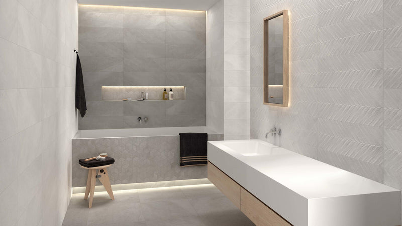 Textuality White Matte, Textured 16x47 Ceramic  Tile