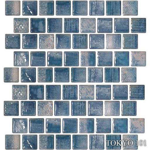 Tokyo Icy Blue 1-1/8x1-1/8 Square Smooth, Glossy, Textured Porcelain  Mosaic