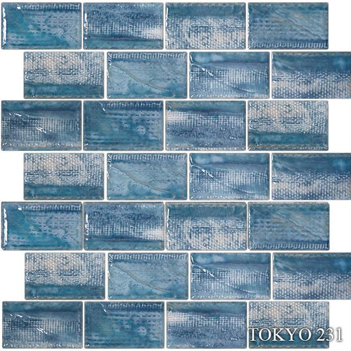 Tokyo Icy Blue 2x3 Subway Smooth, Glossy, Textured Porcelain  Mosaic