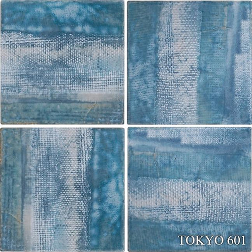 Tokyo Icy Blue Glossy, Textured 1x6 Porcelain Bead