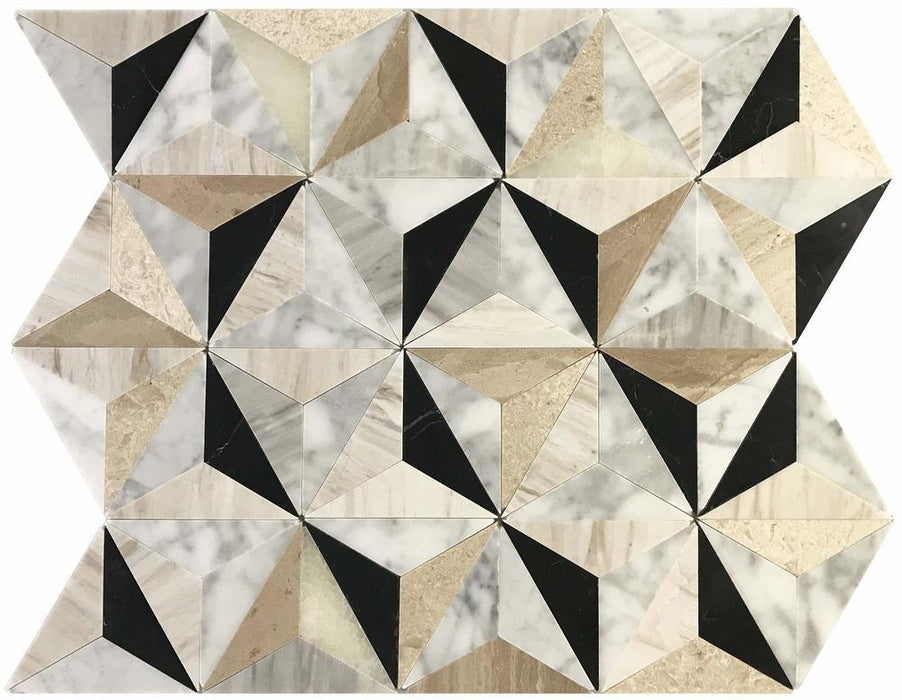Tribecca White Beige Black 1x4  Honed Natural Stone  Mosaic