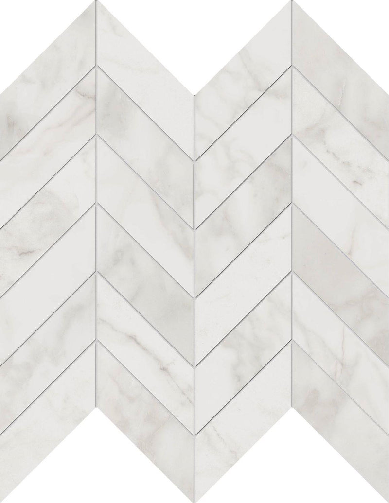 Velvet White Chevron Matte Porcelain  Mosaic