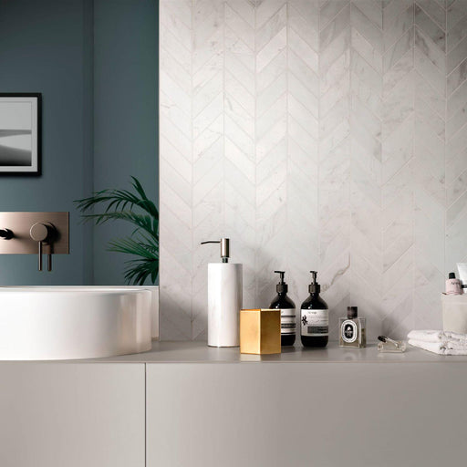 Velvet White Chevron Matte Porcelain  Mosaic