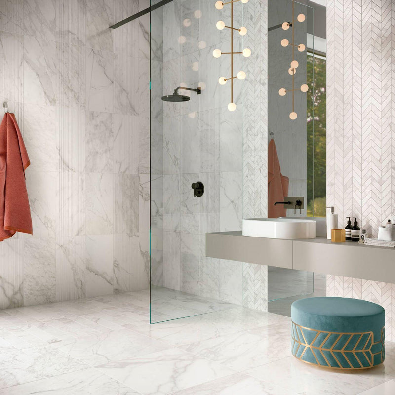 Velvet White Chevron Matte Porcelain  Mosaic