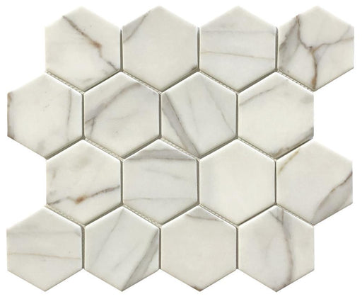 Verona Gold Calacatta Oro 3x3 Hexagon Matte Glass  Mosaic