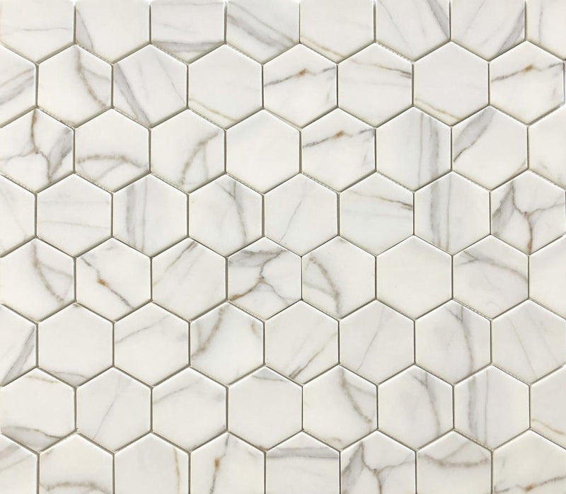 Verona Gold Calacatta Oro 3x3 Hexagon Matte Glass  Mosaic
