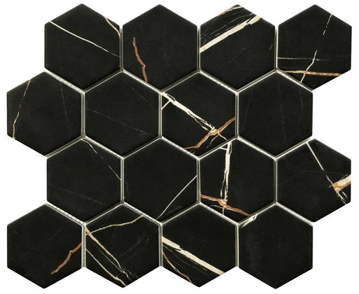 Verona Nero Marquina 3x3 Hexagon Matte Glass  Mosaic