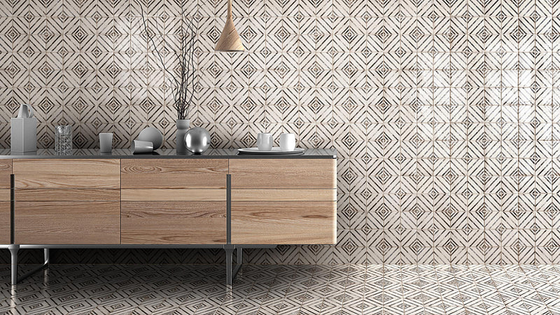 Vivace Rice Motif Deco Glossy 4x4 Porcelain  Tile