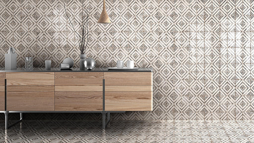 Vivace Rice Motif Deco Glossy 4x4 Porcelain  Tile