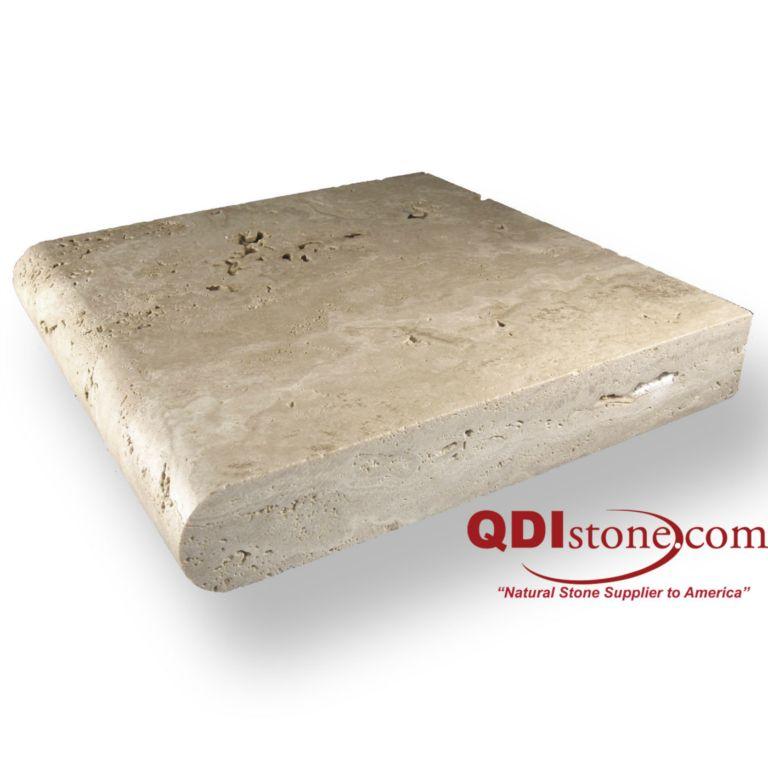 Walnut Travertine Coping 16x16 Unfilled, Honed Bullnose  2 inch
