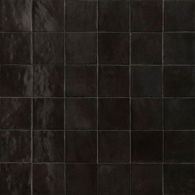 Zellige Carbone Glossy 4x4 Ceramic  Tile