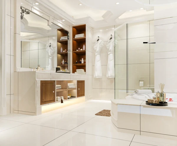 Streamlined design of bathroom and shower