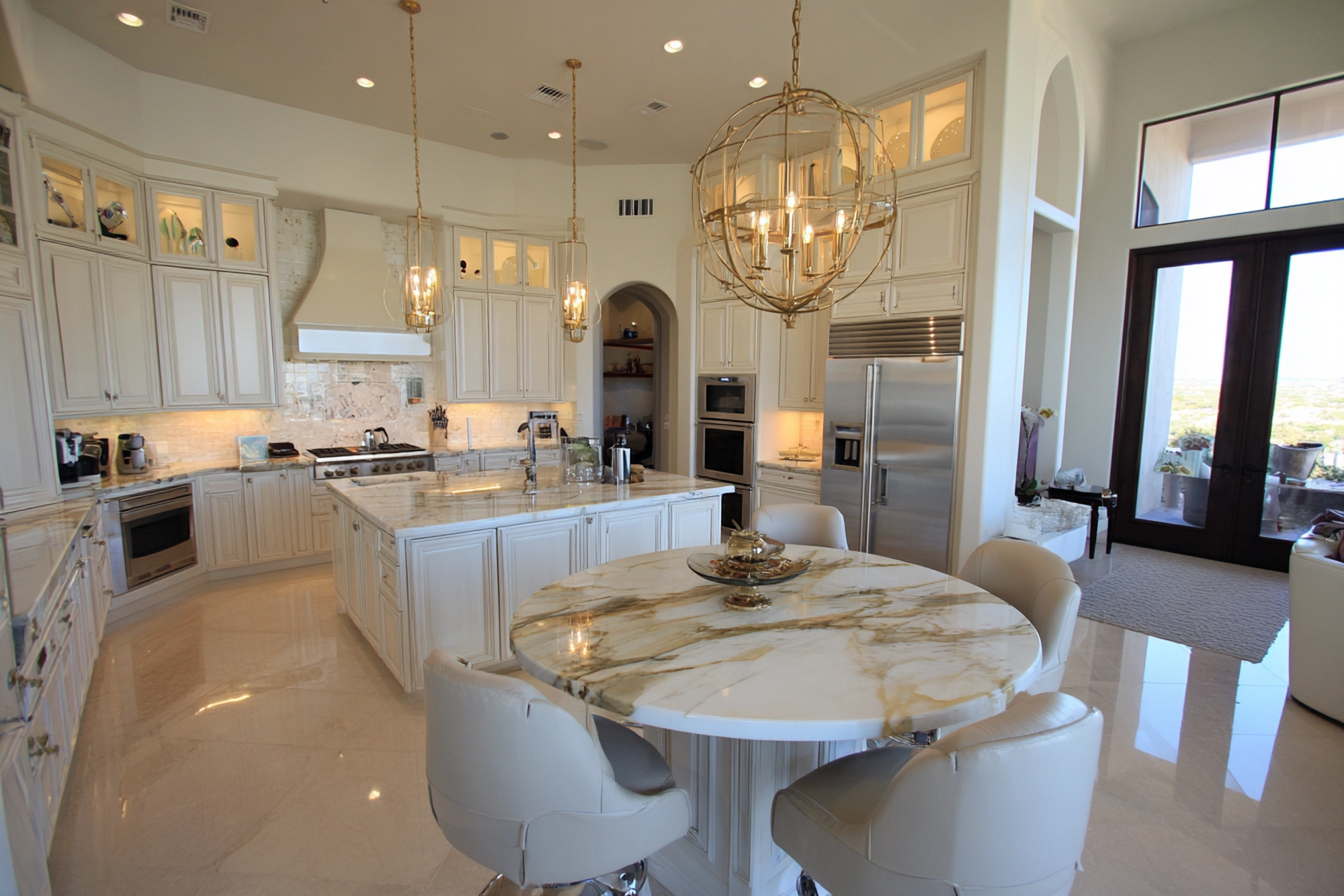 Modern bathroom with beige porcelain floor tiles, a floating wood vanity, and a sleek white toilet, showcasing safe and stylish tile design in natural light