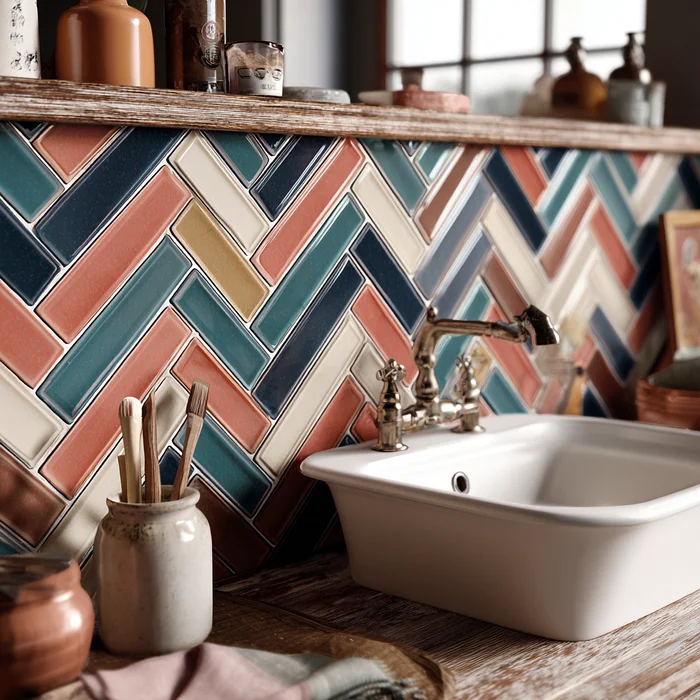 Cream hexagon floor tiles in bright spa bathroom with neutral décor