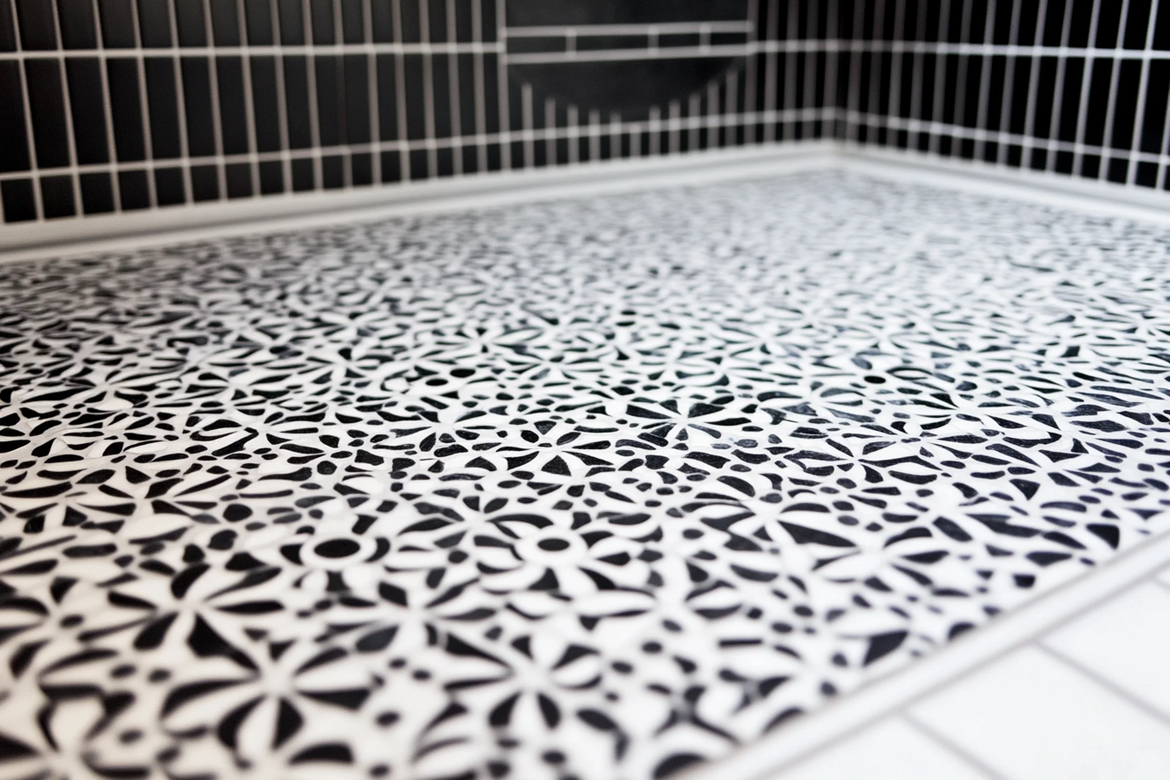 Black and white mosaics create bold contrast and timeless elegance