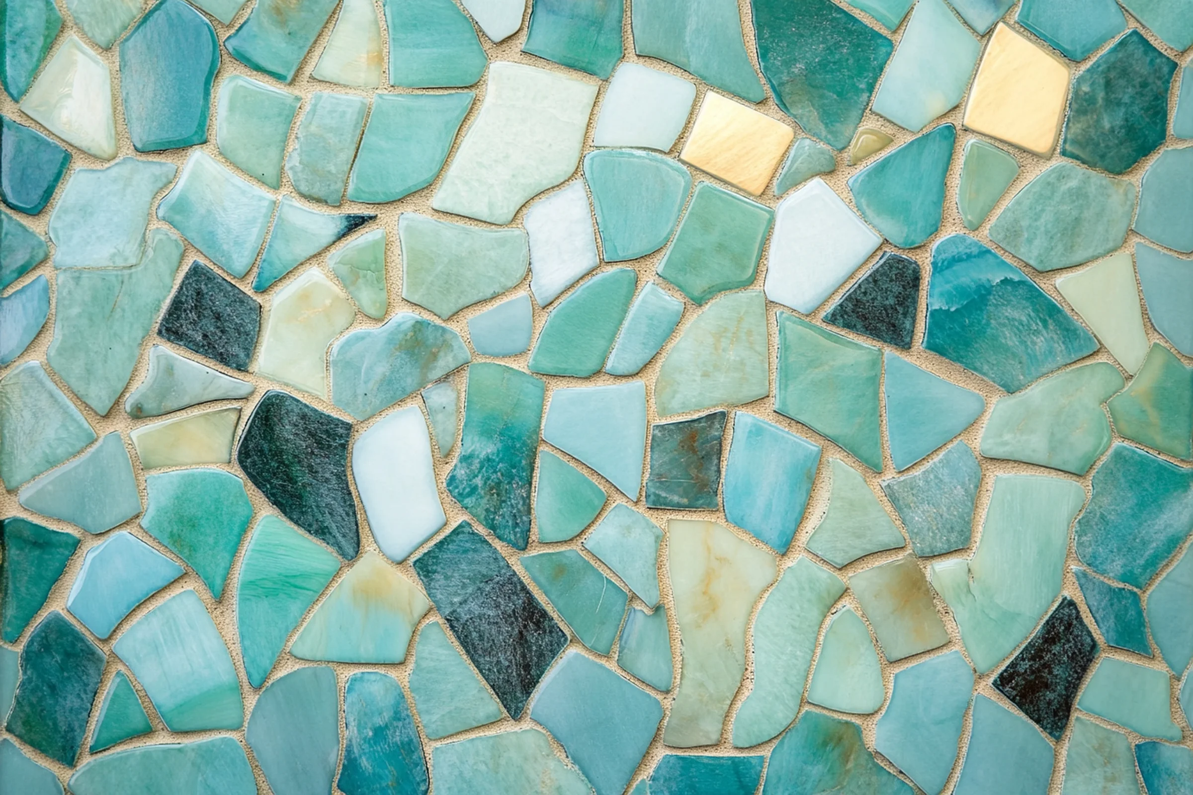 Soft sea-toned mosaic pattern adds elegance to backsplashes
