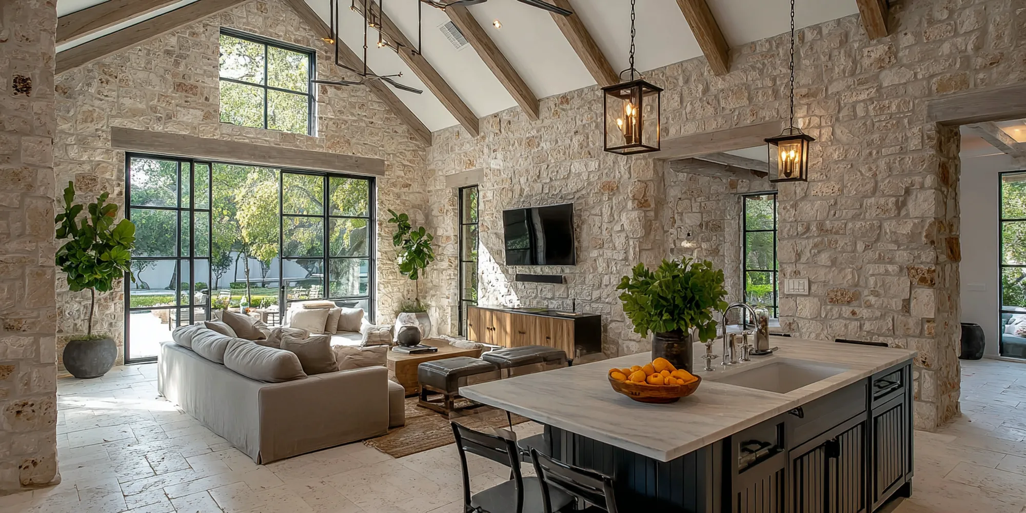 Limestone tile with textured finish for added grip