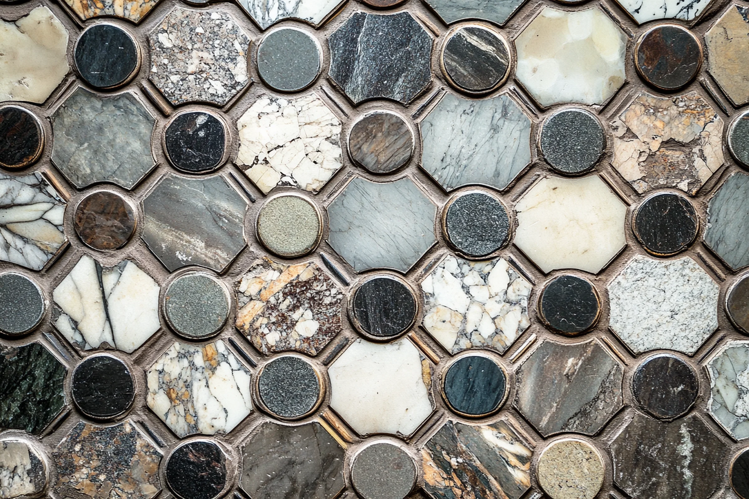 Hexagon mosaic with contrasting gray tones