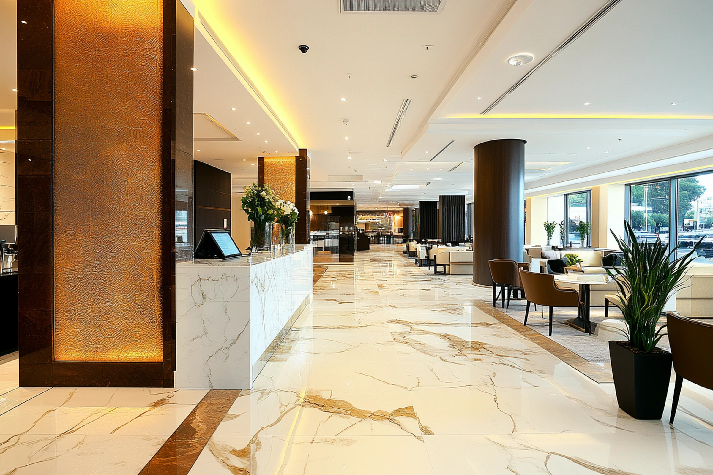 Marble tile with white veining and soft natural tones