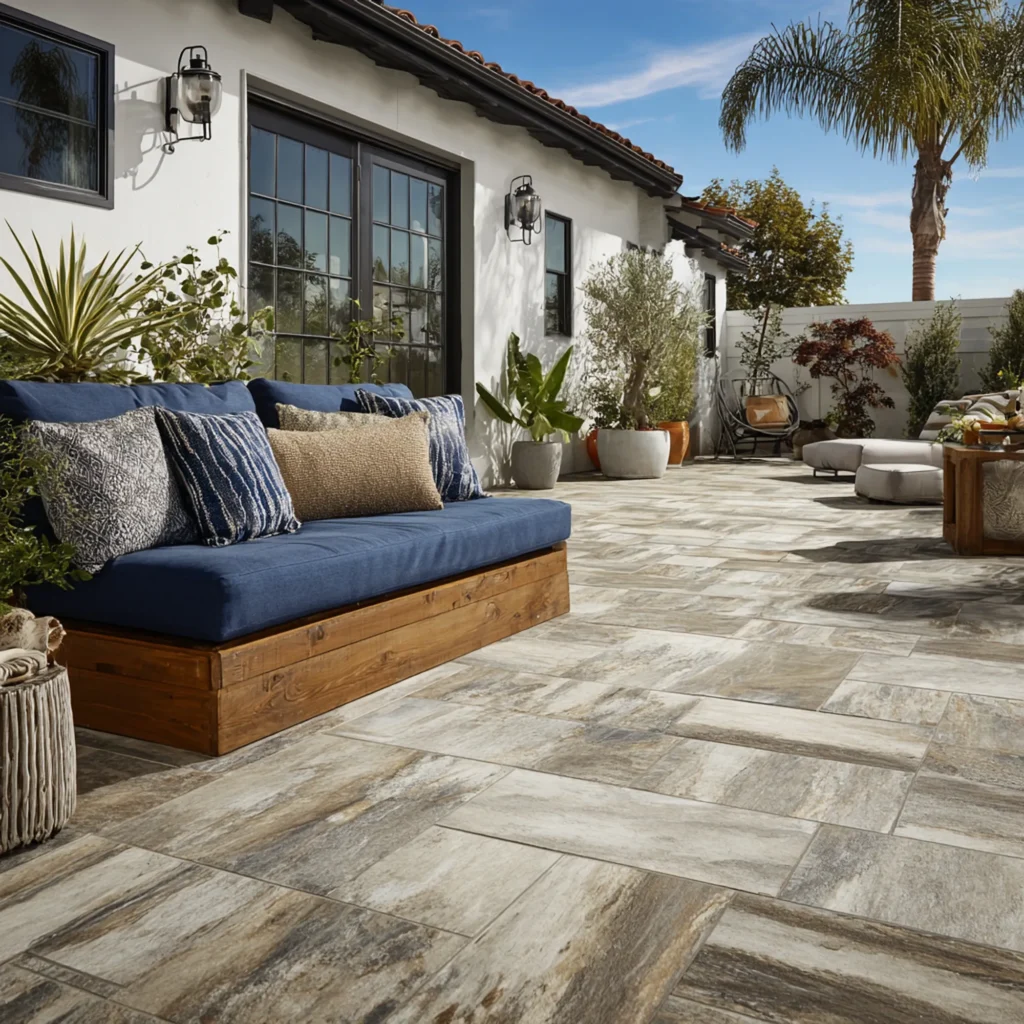 Great walking path filled with pavers  installed on sunlit patio.