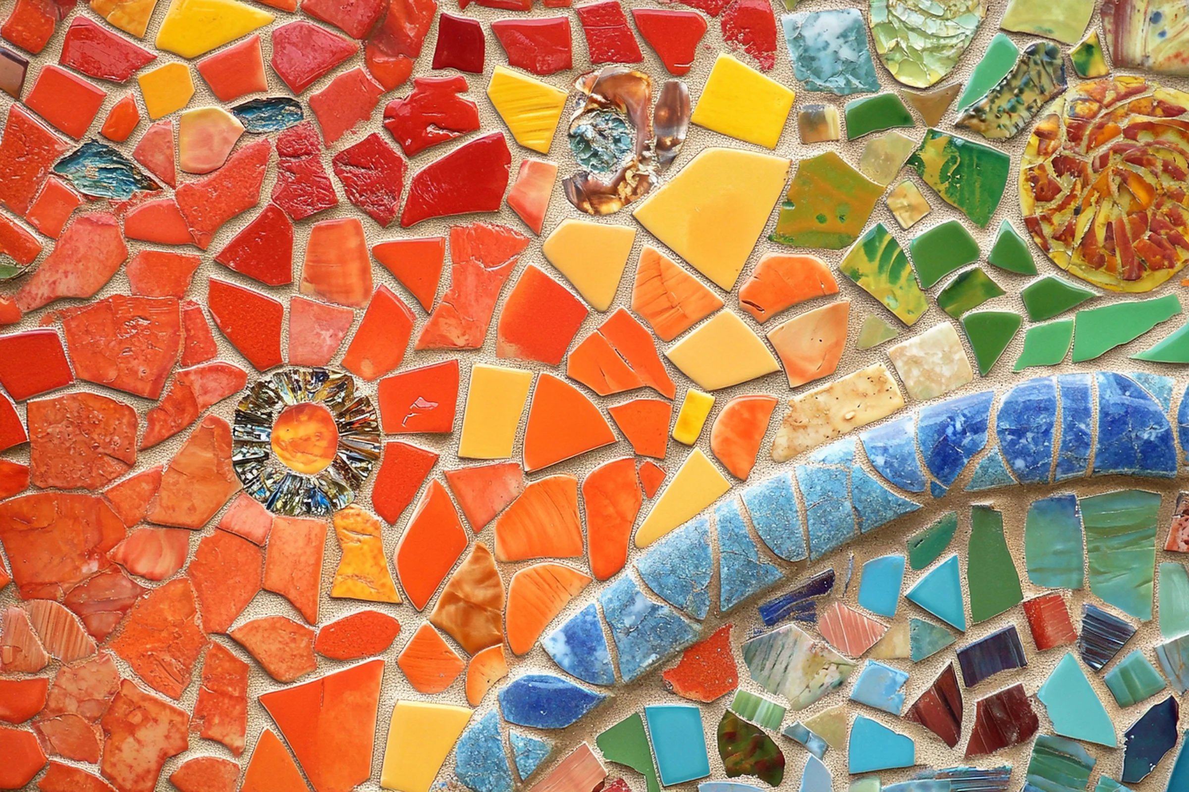 Shower mosaics with waterproofing layer visible during renovation