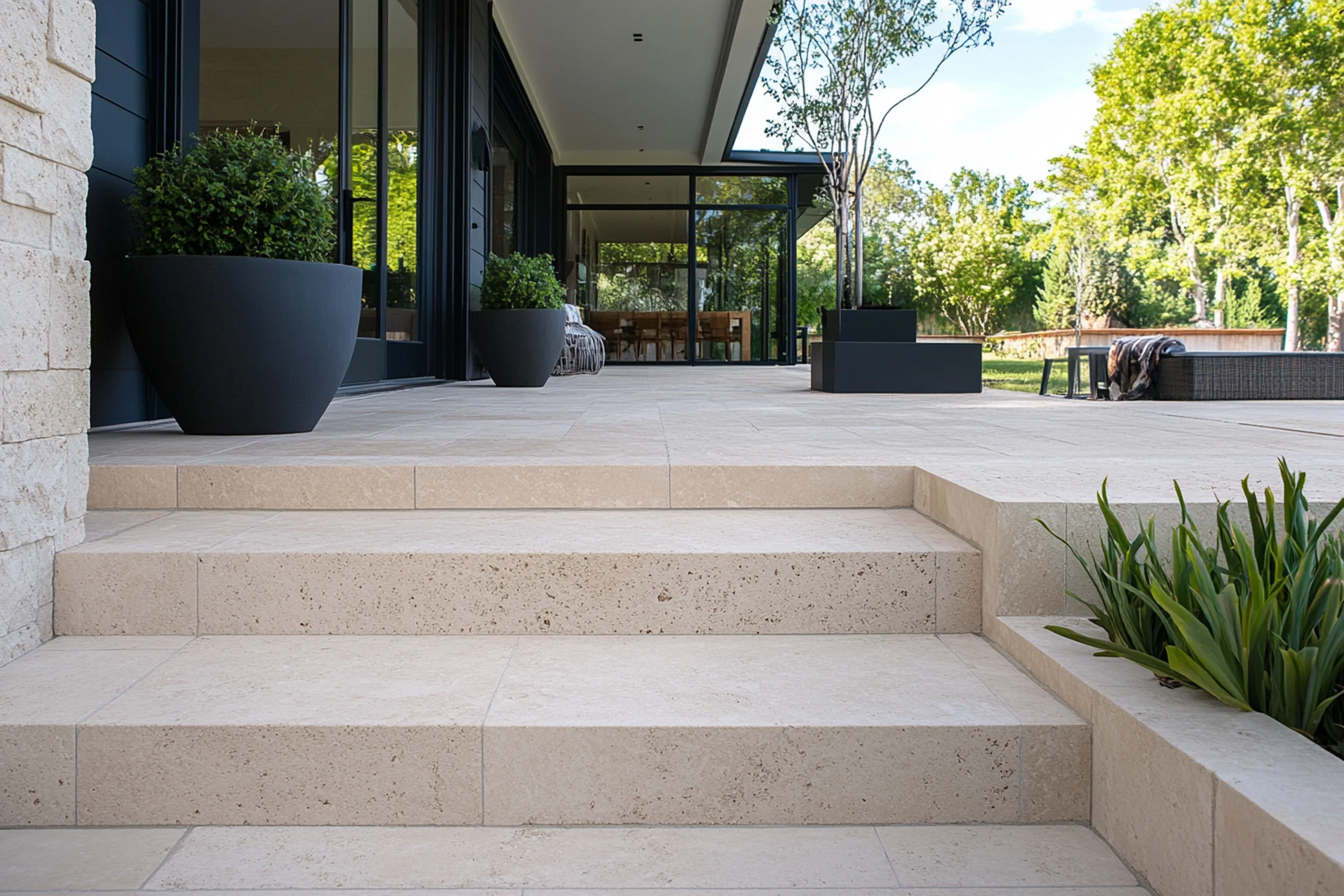 Travertine tile offers timeless, earthy texture for indoor and outdoor designs