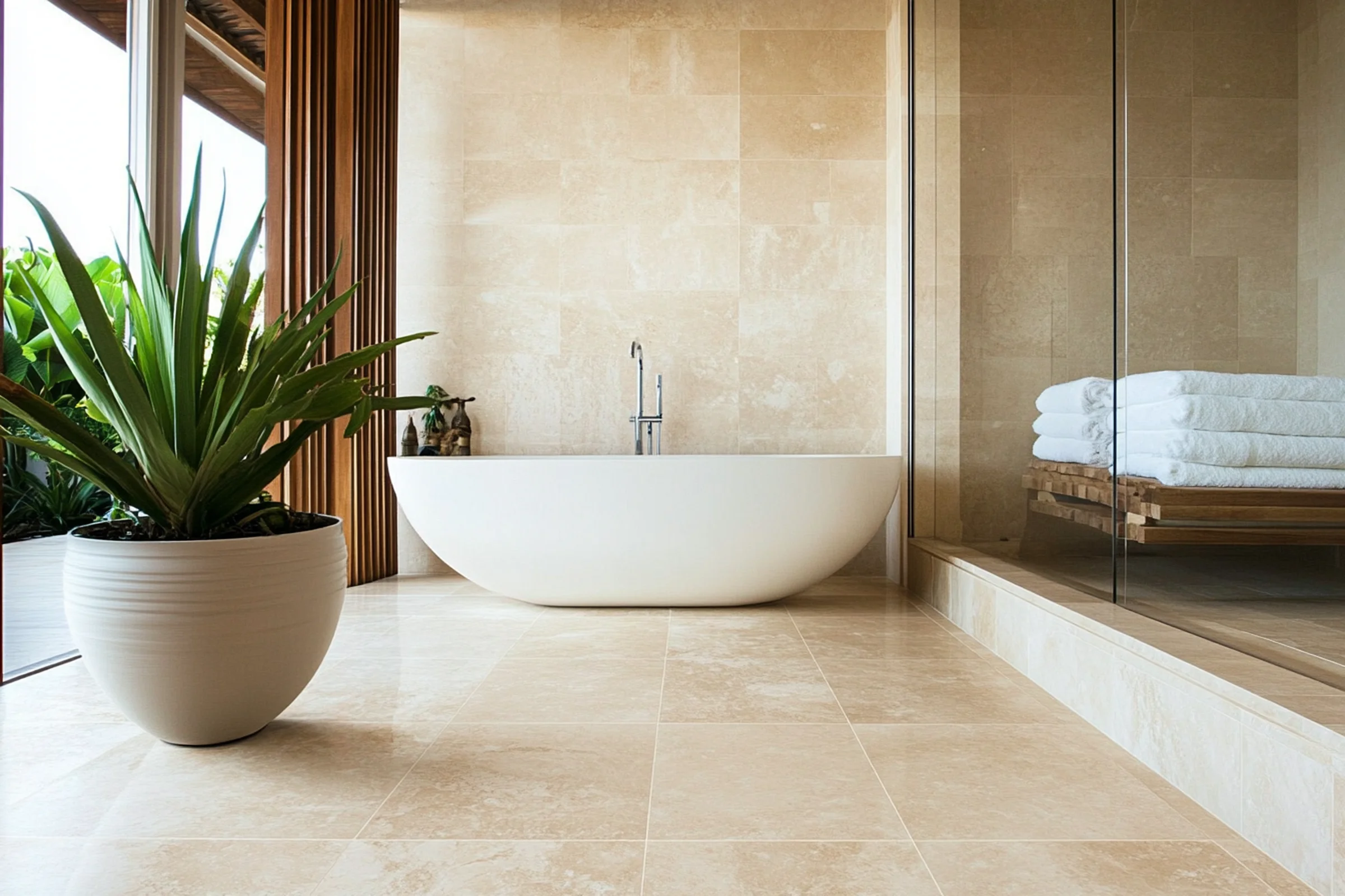 Matte travertine finish with subtle grain pattern