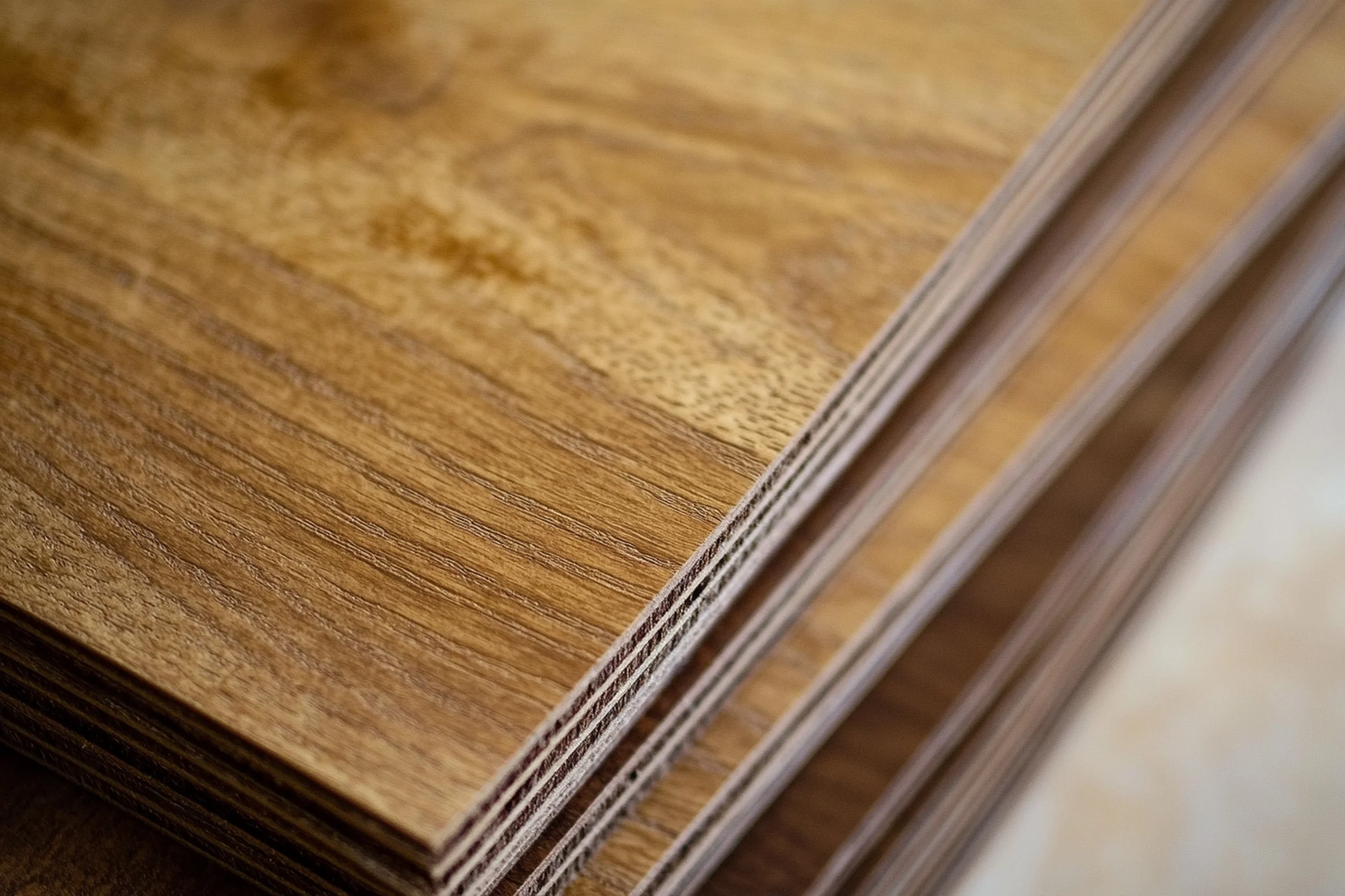 Detailed view of wood-look luxury vinyl tile with realistic grain pattern