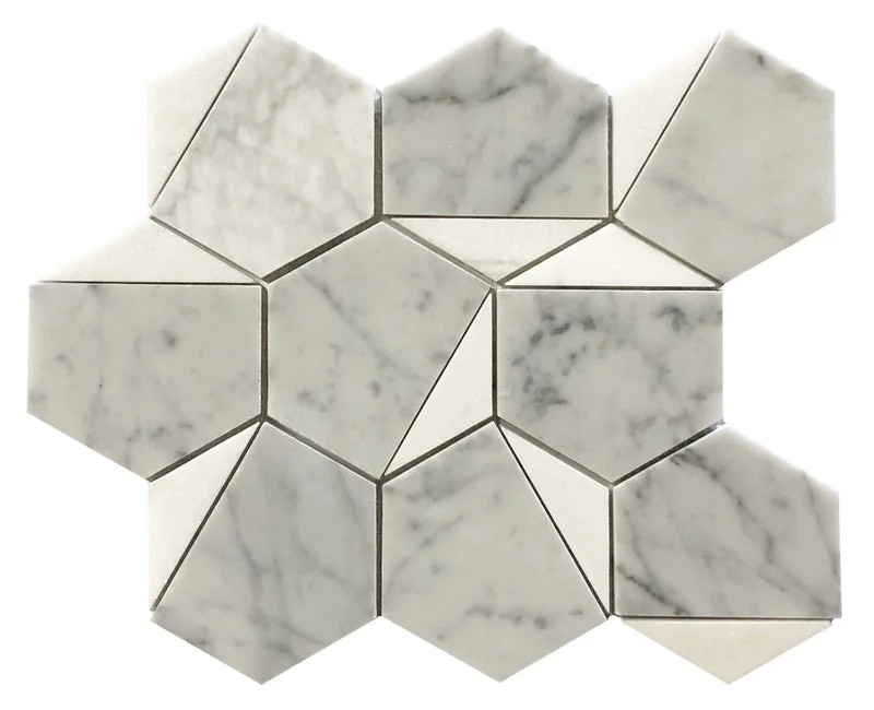 Arya Thassos White & Carrara Hexagon 0.85sf Sheet Marble Mosaic