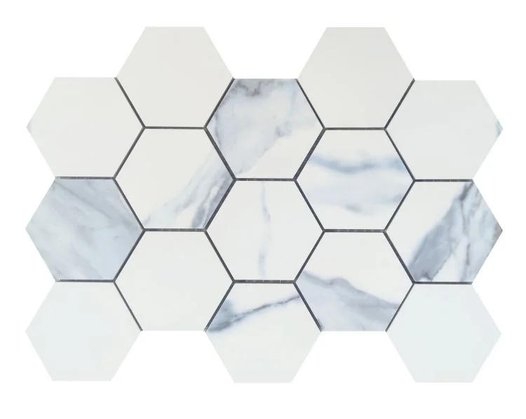 Calacatta Blue 3x3 Hexagon Matte Marble Look Porcelain Mosaic