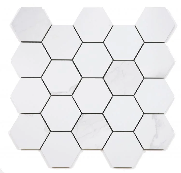 Calacatta Dorado 3x3 Hexagon Matte Marble Look Porcelain Mosaic