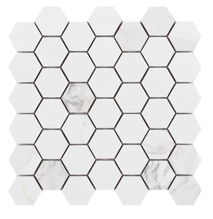 Calacatta Dorado 2x2 Hexagon Marble Look Porcelain Mosaic