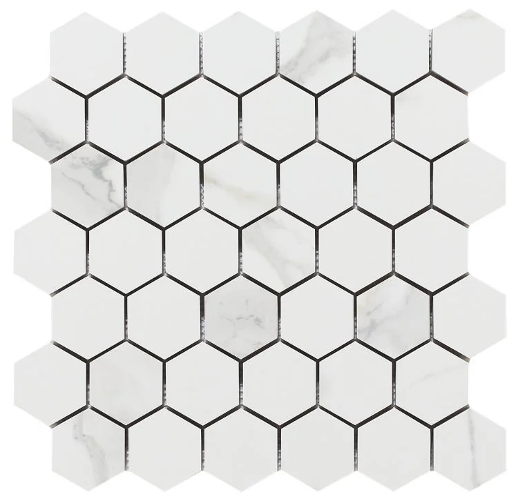 Calacatta Dorado 2x2 Hexagon Polished Marble Look Porcelain Mosaic