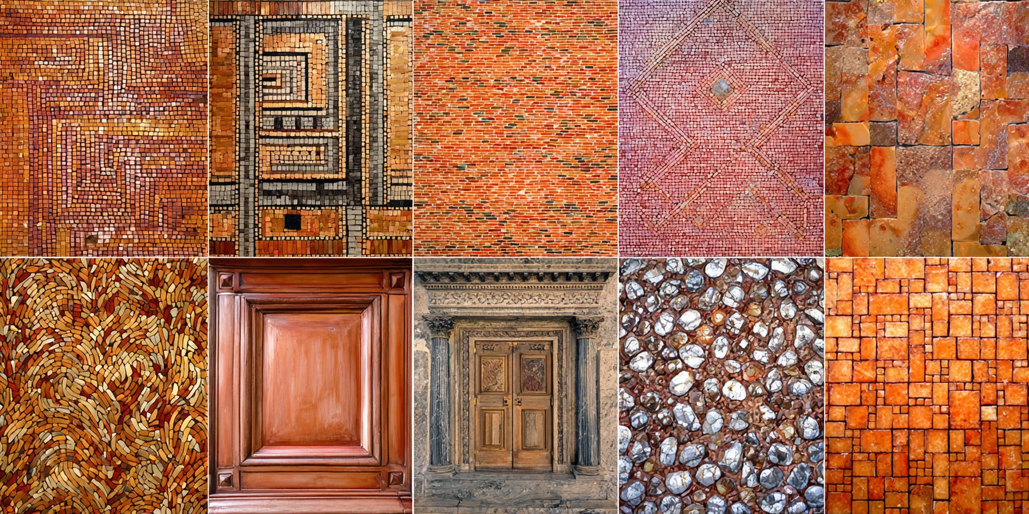 Colorful mosaics with orange sheets, creating artistic expressions