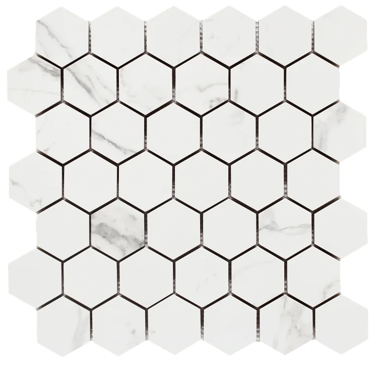 Carrara Premium 2x2 Hexagon Pre Matte Marble Look Porcelain Mosaic