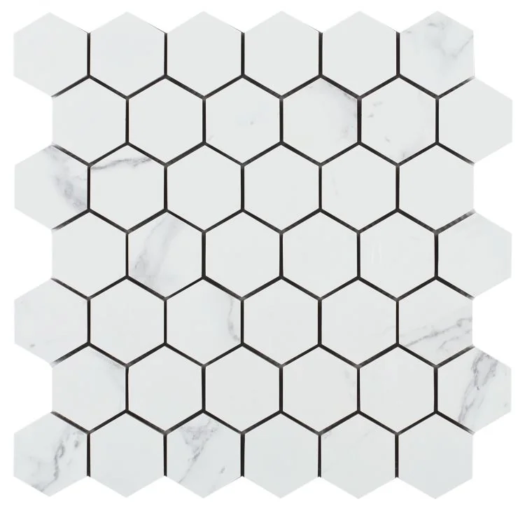 Carrara Premium Hexagon Pre Polished Marble Look Porcelain Mosaic