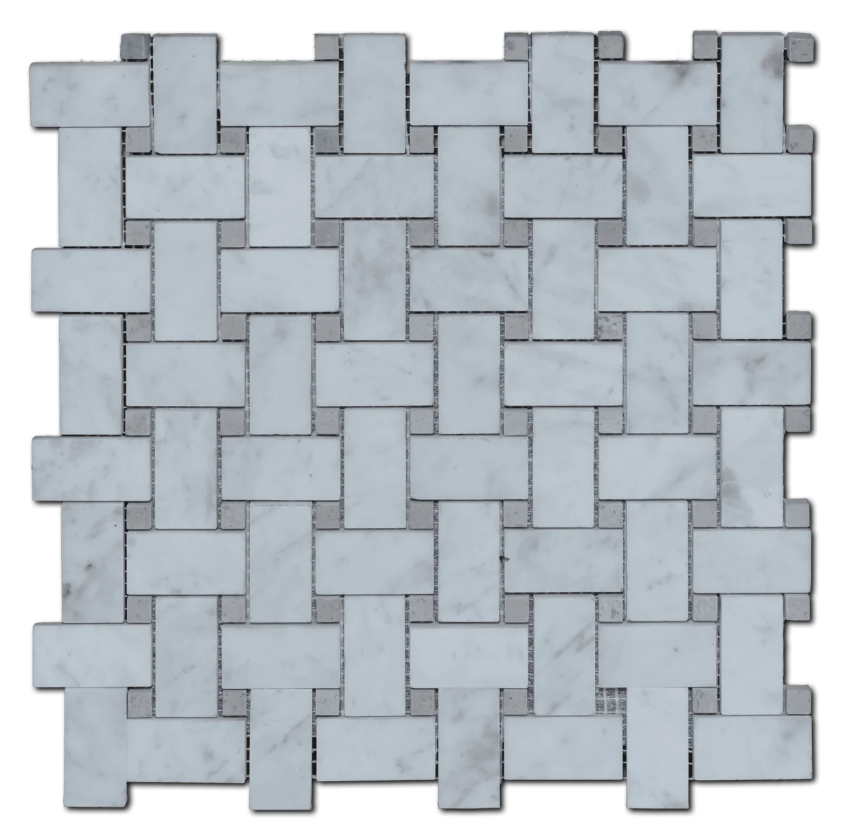 Carrara White Basketweave with Beige Dots 12x12 Honed Veined Marble Mosaic