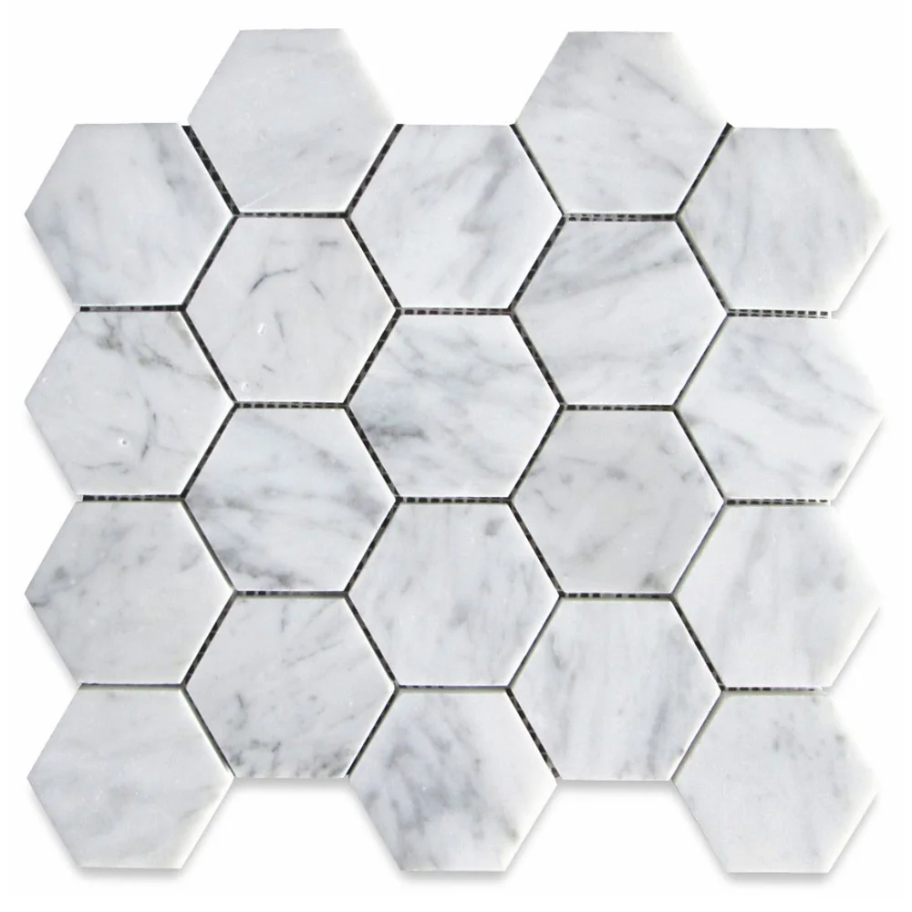 Carrara White Mosaic Hexagon Honed 3" Marble Mosaic