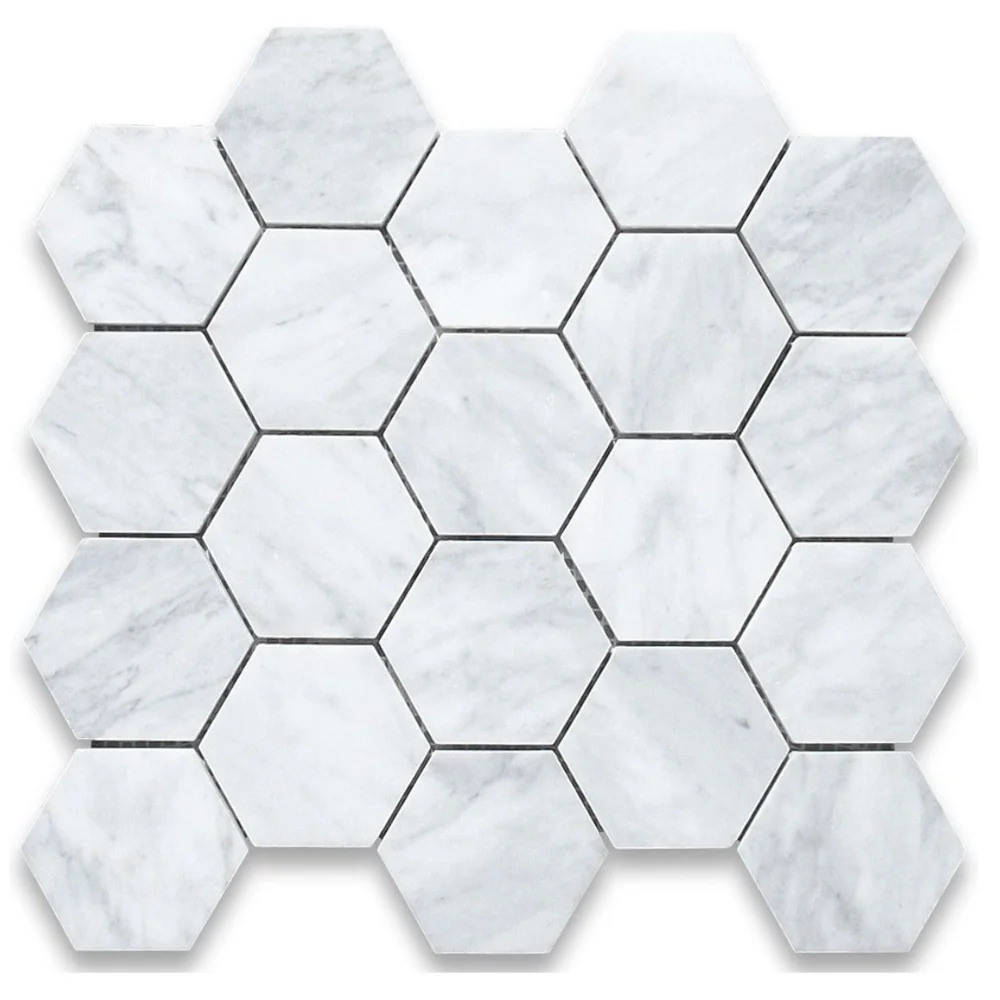 Carrara White Mosaic Hexagon Honed 2" Marble Mosaic