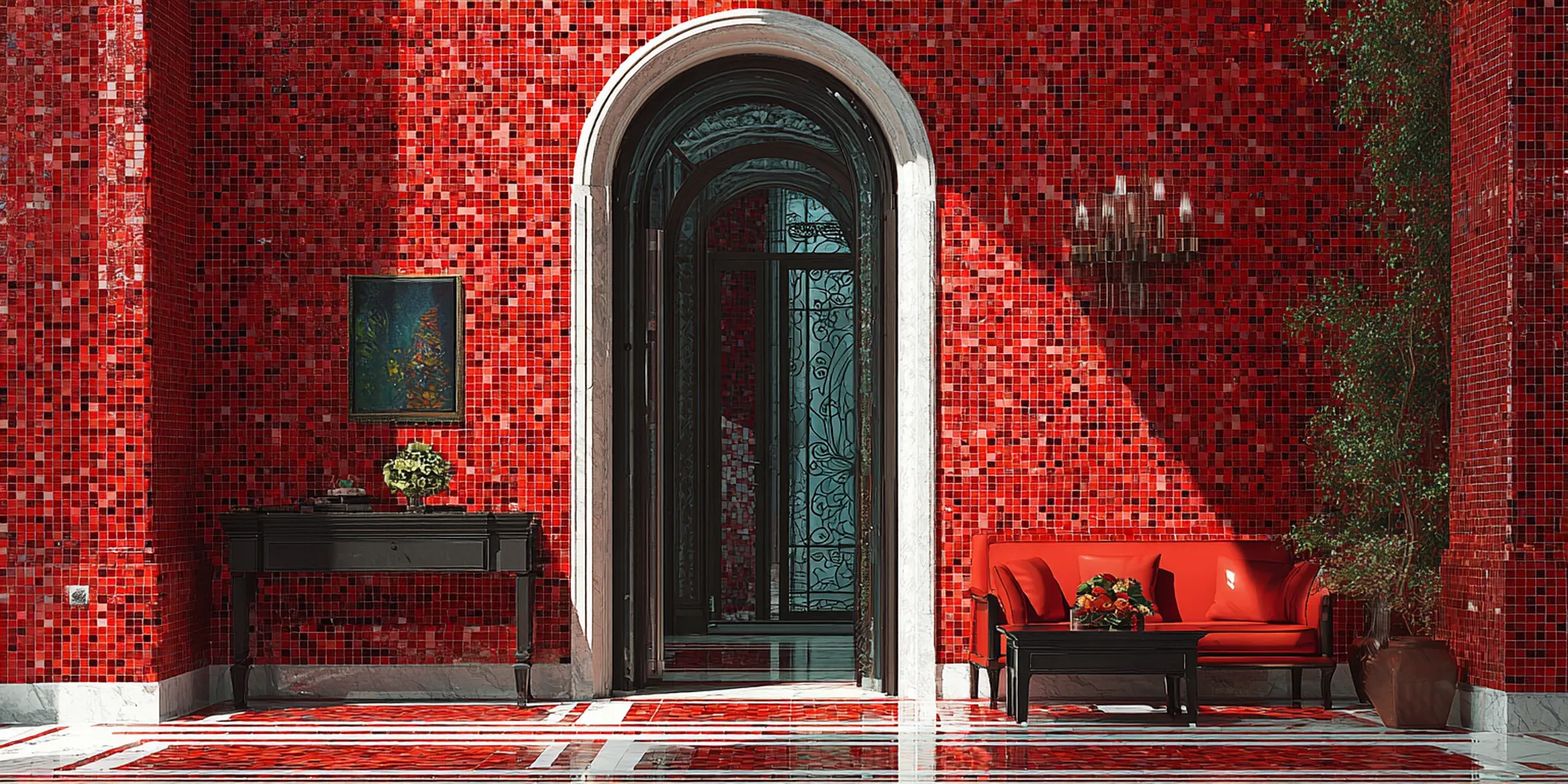 Innovative red sheet mosaics enhance artistic expression and design