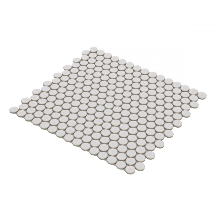 Hulu Natural Grey 1x1 Penny Round Glossy Porcelain Mosaic