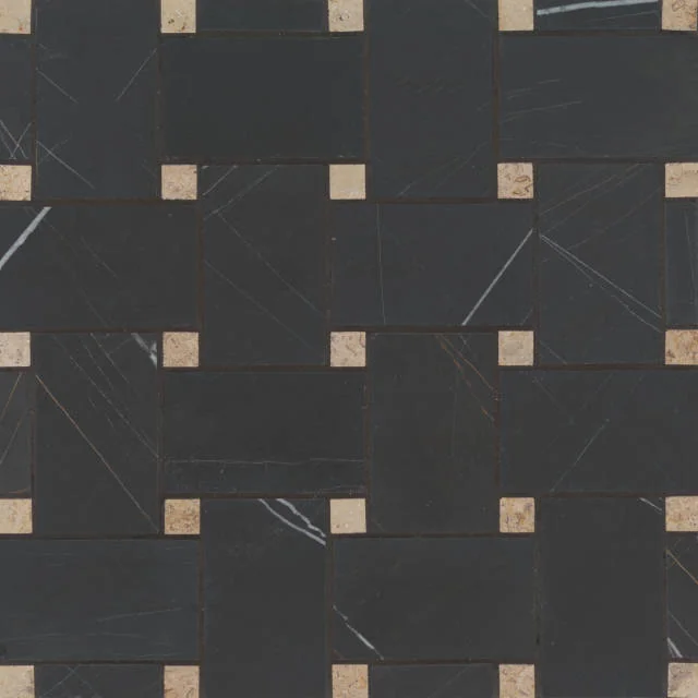 Jumbo Basketweave Sahara Noir & Beige Dot 11.25x11.25 Honed Marble Mosaic