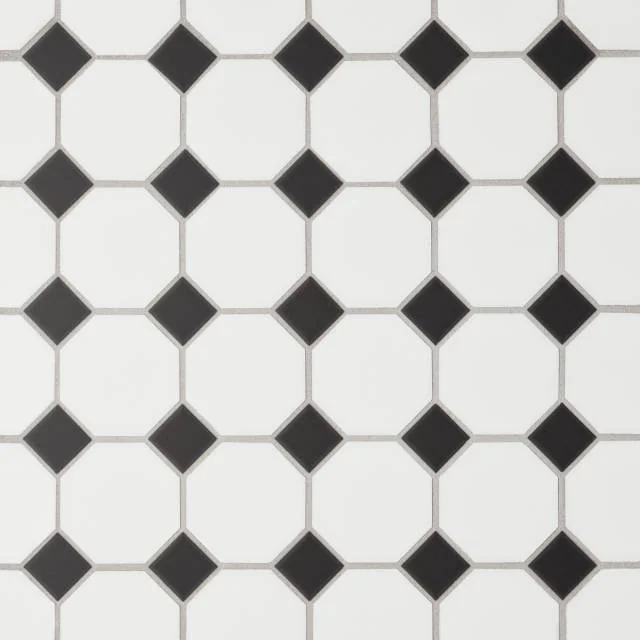 Le Cafe White/Black 11.75x11.75 Octagon Matte Porcelain Mosaic