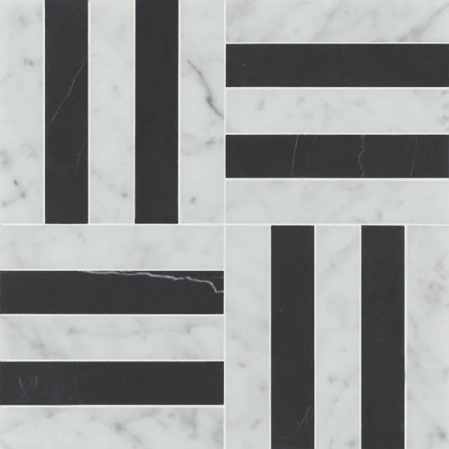 Matisse White Carrara & Nero Marquina 2x2 Blend Honed Marble Mosaic