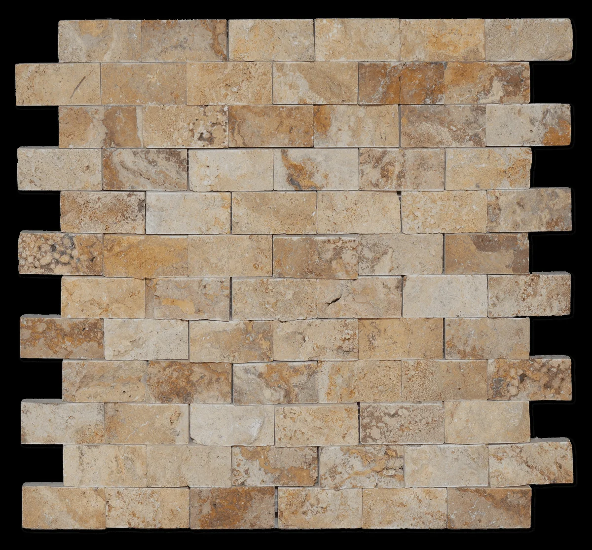 12x12 Mesh Splitface Yellow 1x2 Brick Textured Travertine Mosaic