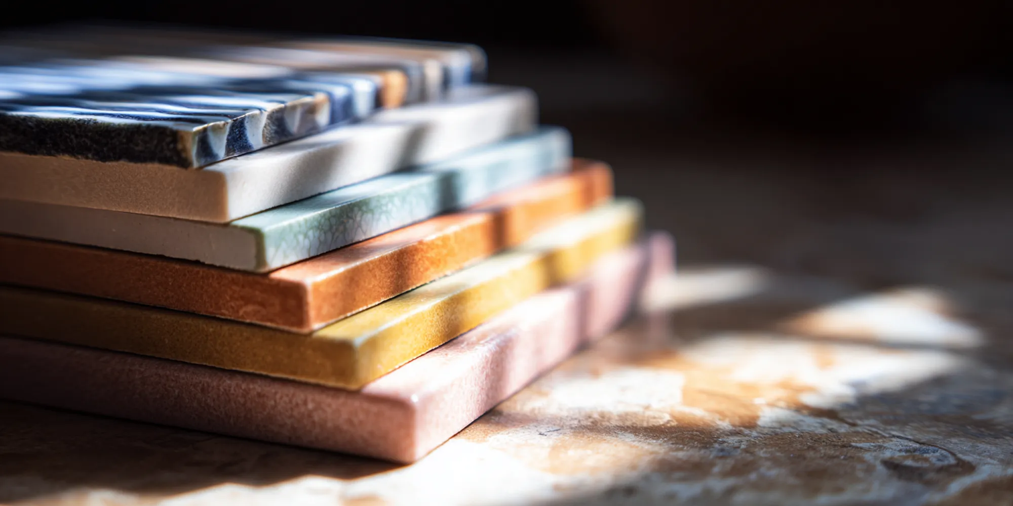 Bright and colorful tiles laid out.