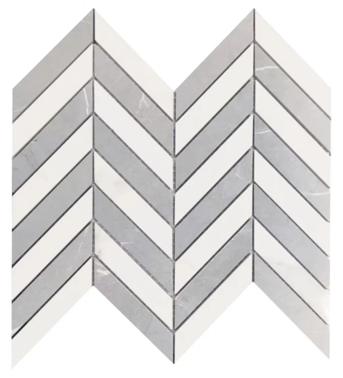 Prestigio Statuario-Impero Mix Chevron Lucido Marble Look Porcelain Mosaic