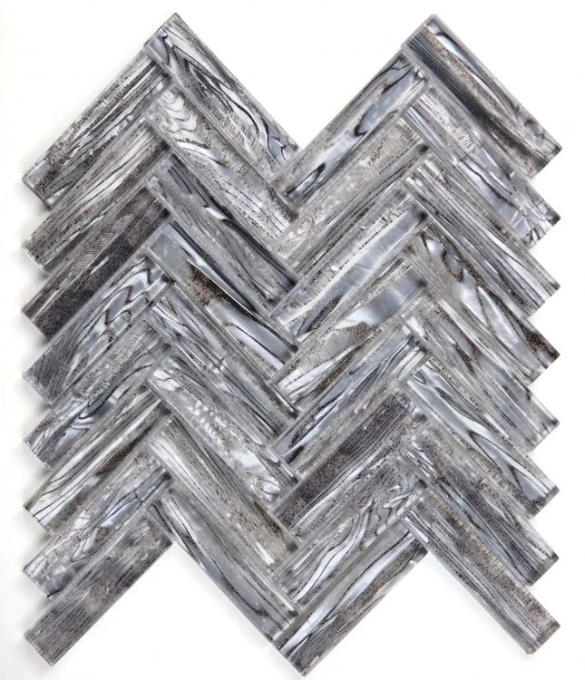 Shell Silver Herringbone Glass Mosaic Tile