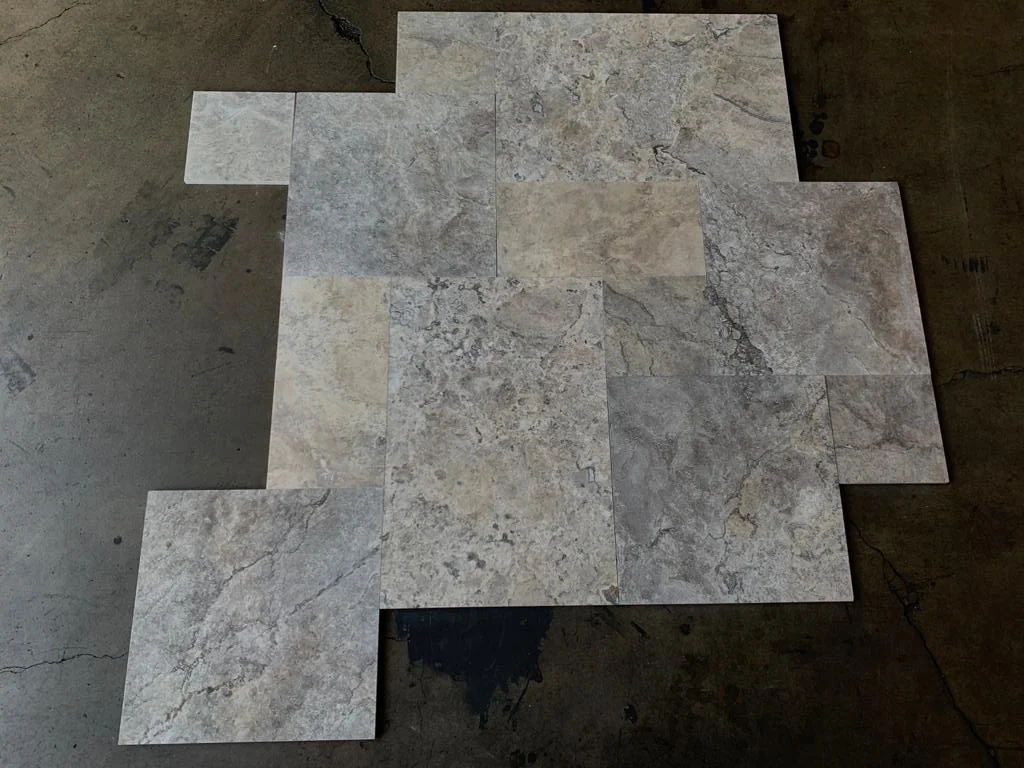 Silver Versailles F/H Straight Edge Pattern Filled Honed Travertine Tile